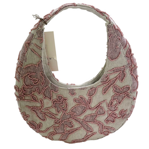 A New Day Target Pink Off-White Beaded Embroidered Mini Hobo Crescent Bag NEW